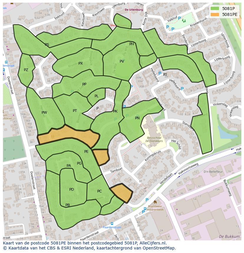 Afbeelding van het postcodegebied 5081 PE op de kaart.