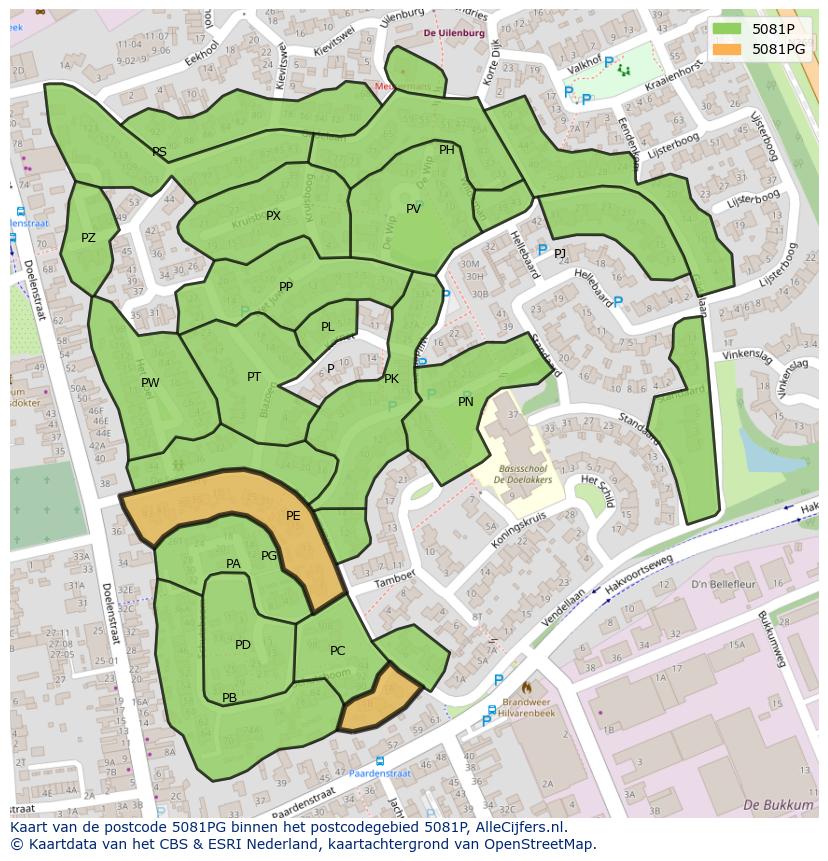 Afbeelding van het postcodegebied 5081 PG op de kaart.