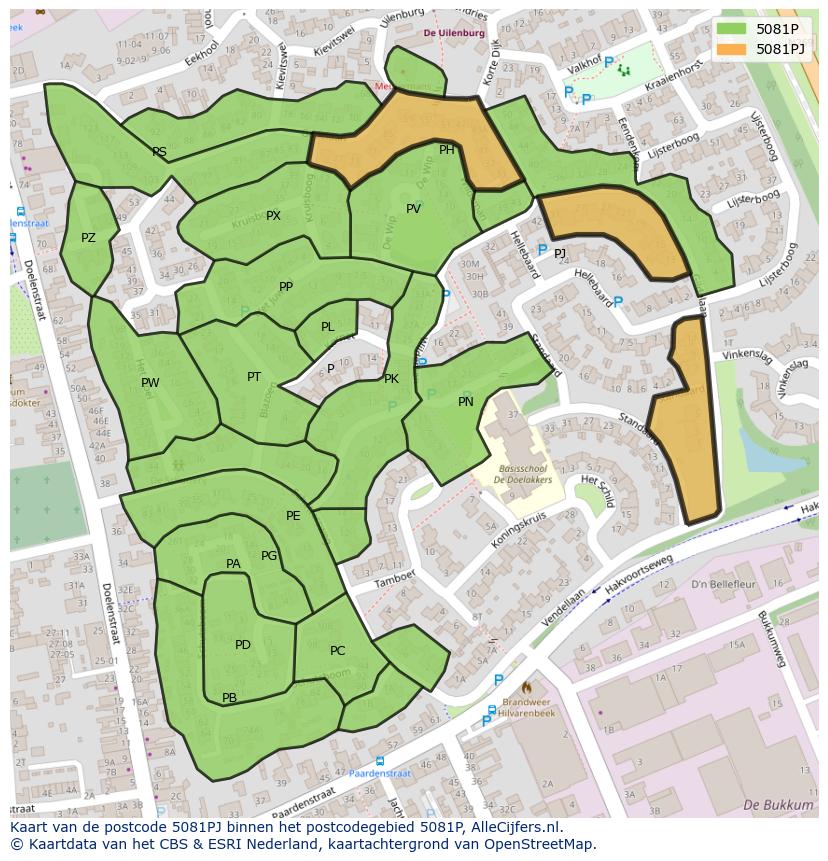 Afbeelding van het postcodegebied 5081 PJ op de kaart.