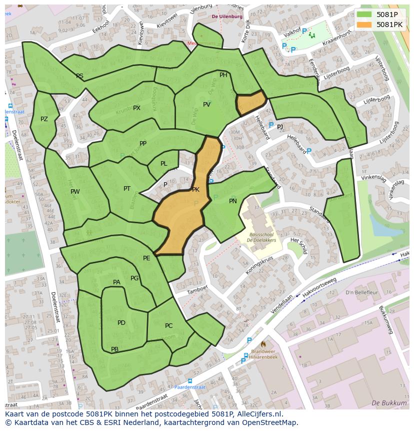 Afbeelding van het postcodegebied 5081 PK op de kaart.