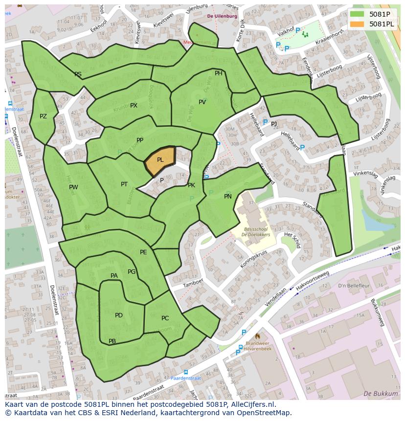 Afbeelding van het postcodegebied 5081 PL op de kaart.