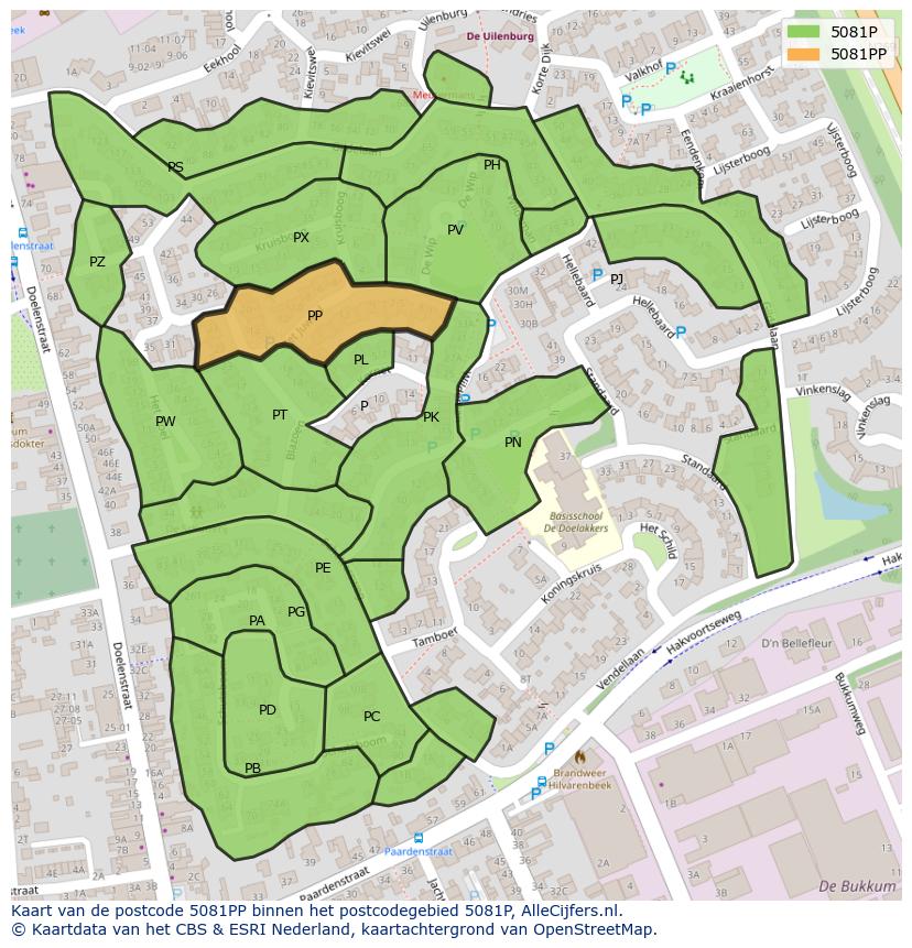 Afbeelding van het postcodegebied 5081 PP op de kaart.