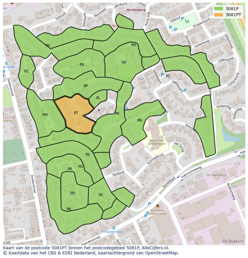 Afbeelding van het postcodegebied 5081 PT op de kaart.