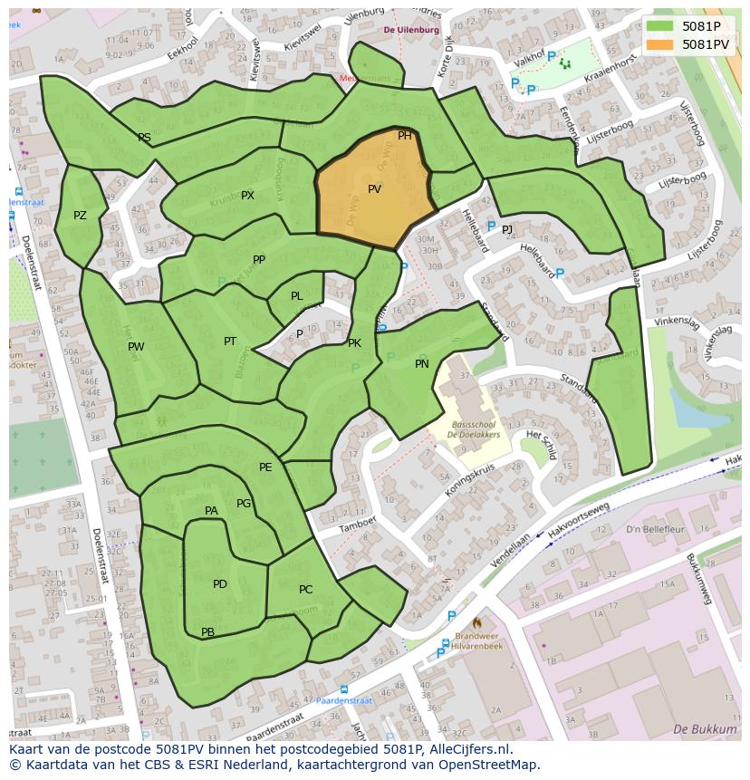 Afbeelding van het postcodegebied 5081 PV op de kaart.
