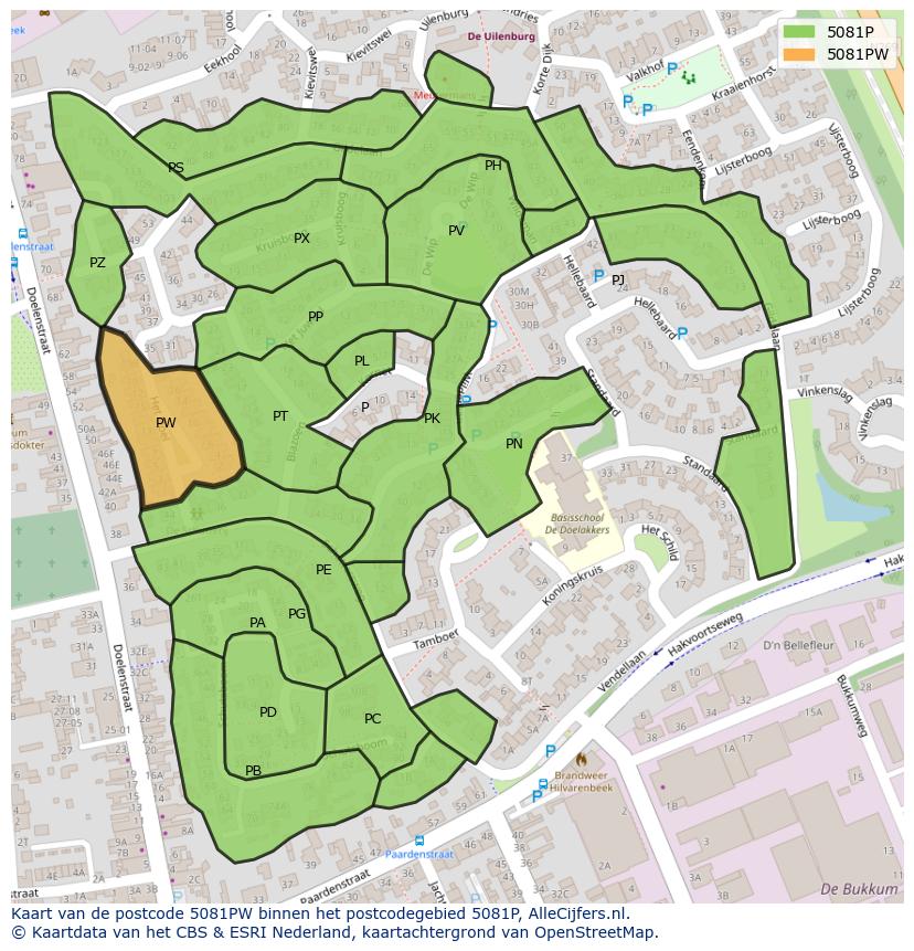 Afbeelding van het postcodegebied 5081 PW op de kaart.