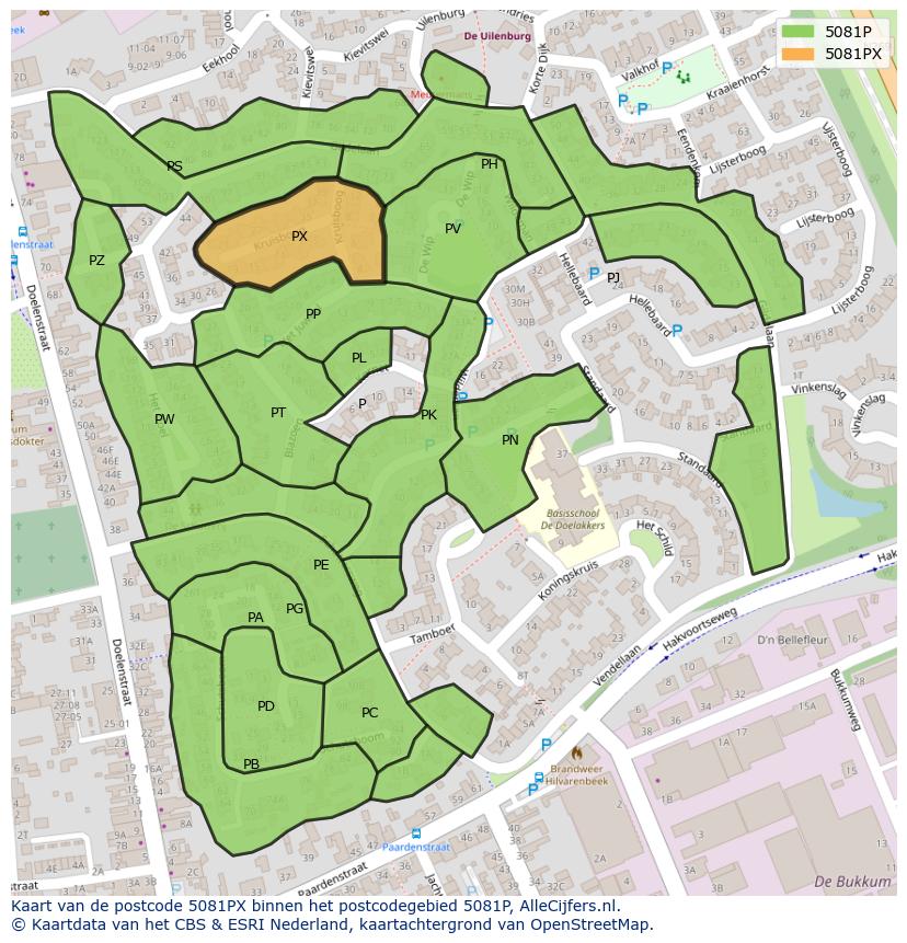 Afbeelding van het postcodegebied 5081 PX op de kaart.