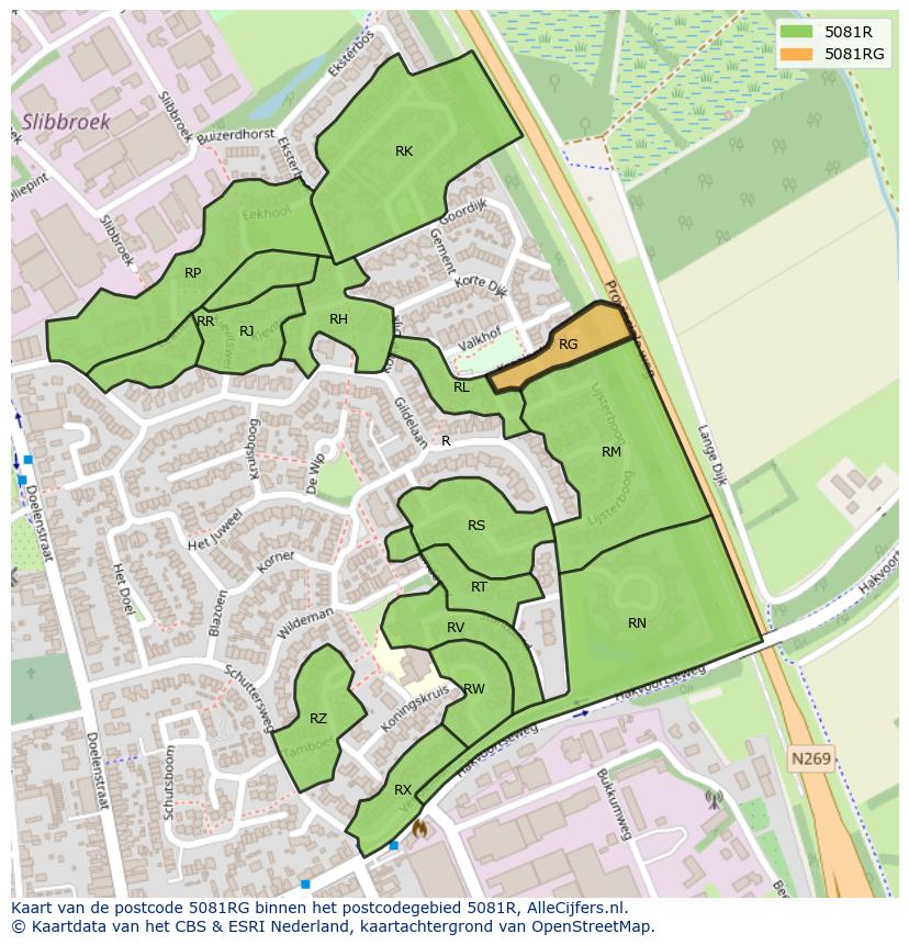 Afbeelding van het postcodegebied 5081 RG op de kaart.