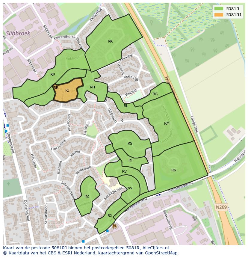 Afbeelding van het postcodegebied 5081 RJ op de kaart.