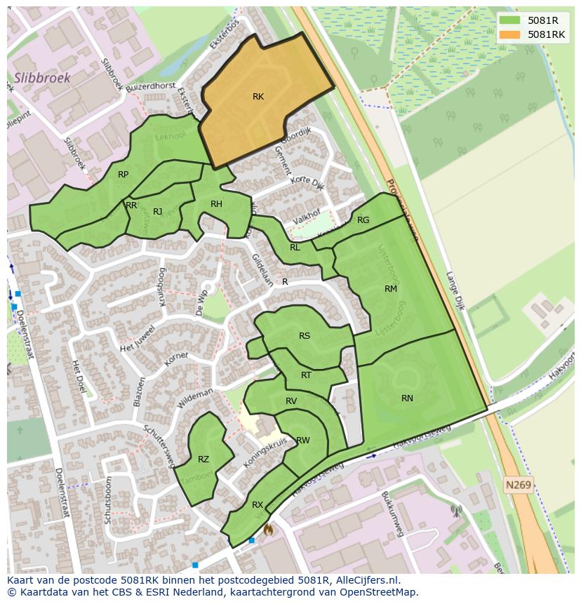 Afbeelding van het postcodegebied 5081 RK op de kaart.