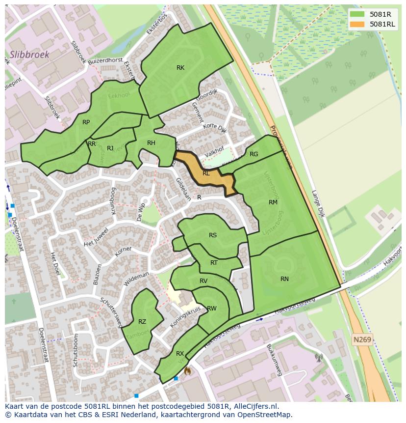 Afbeelding van het postcodegebied 5081 RL op de kaart.