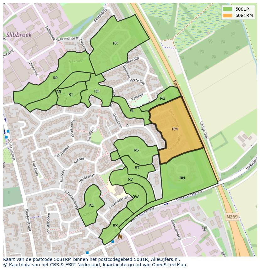 Afbeelding van het postcodegebied 5081 RM op de kaart.