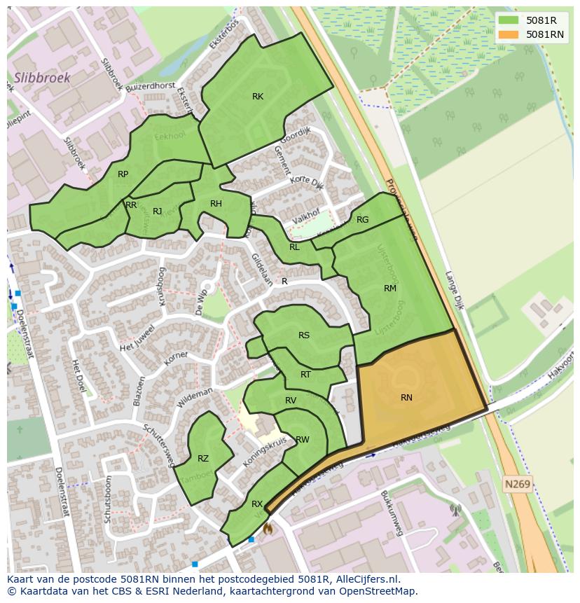 Afbeelding van het postcodegebied 5081 RN op de kaart.