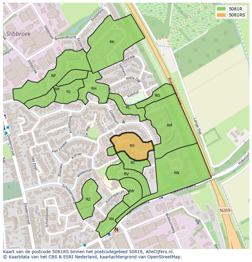 Afbeelding van het postcodegebied 5081 RS op de kaart.