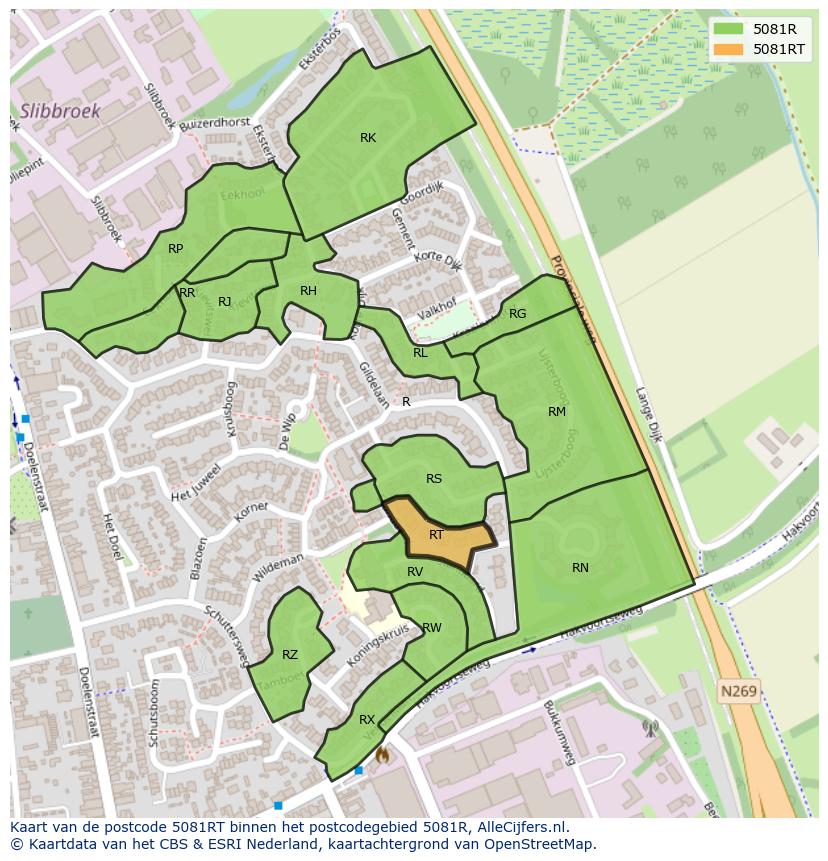 Afbeelding van het postcodegebied 5081 RT op de kaart.