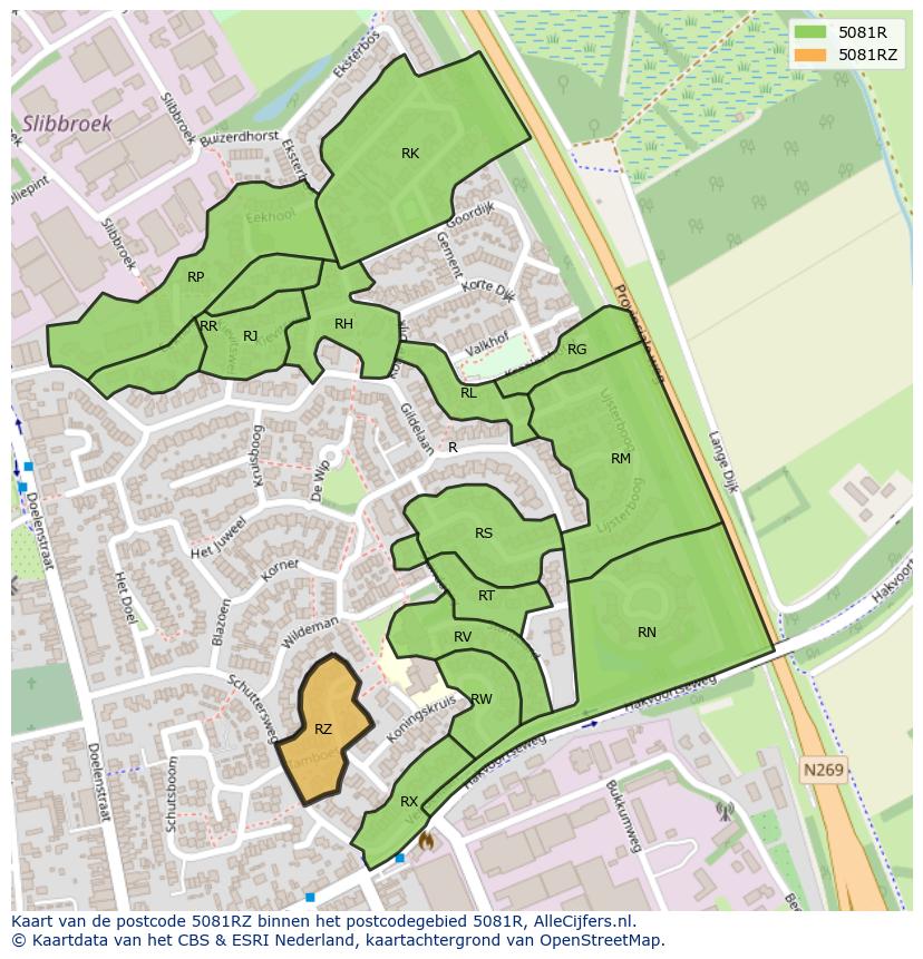Afbeelding van het postcodegebied 5081 RZ op de kaart.