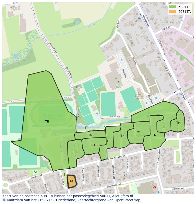 Afbeelding van het postcodegebied 5081 TA op de kaart.