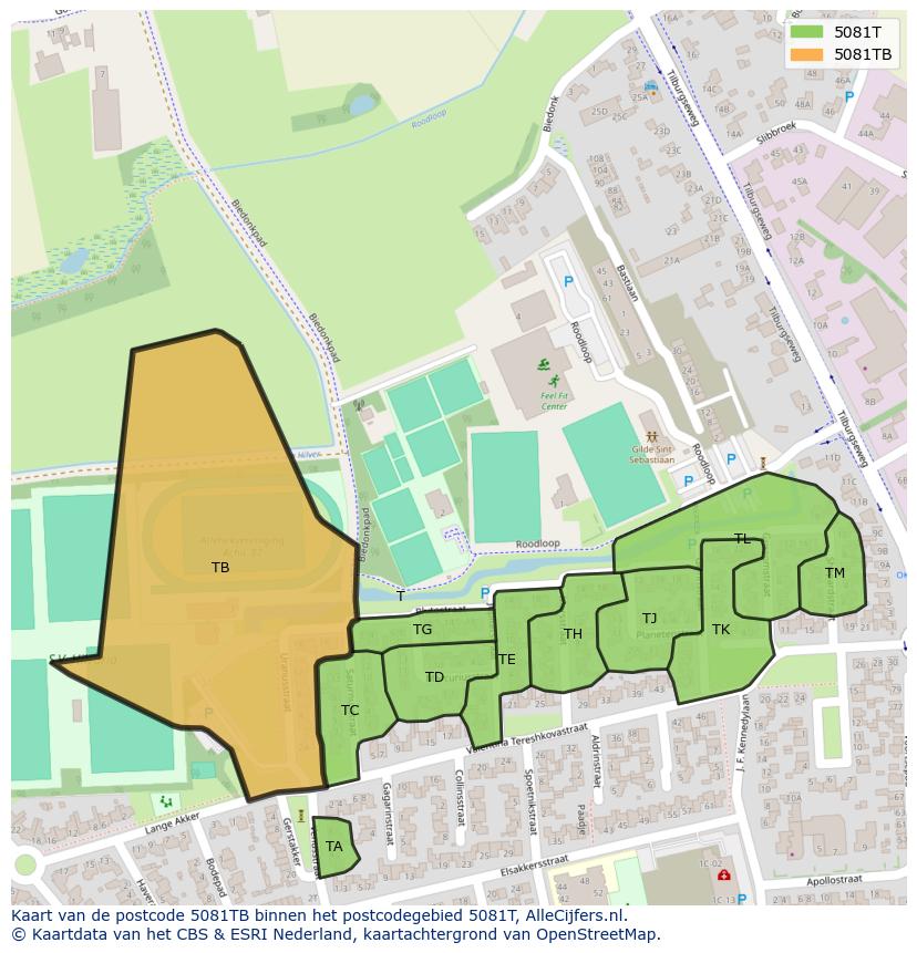 Afbeelding van het postcodegebied 5081 TB op de kaart.