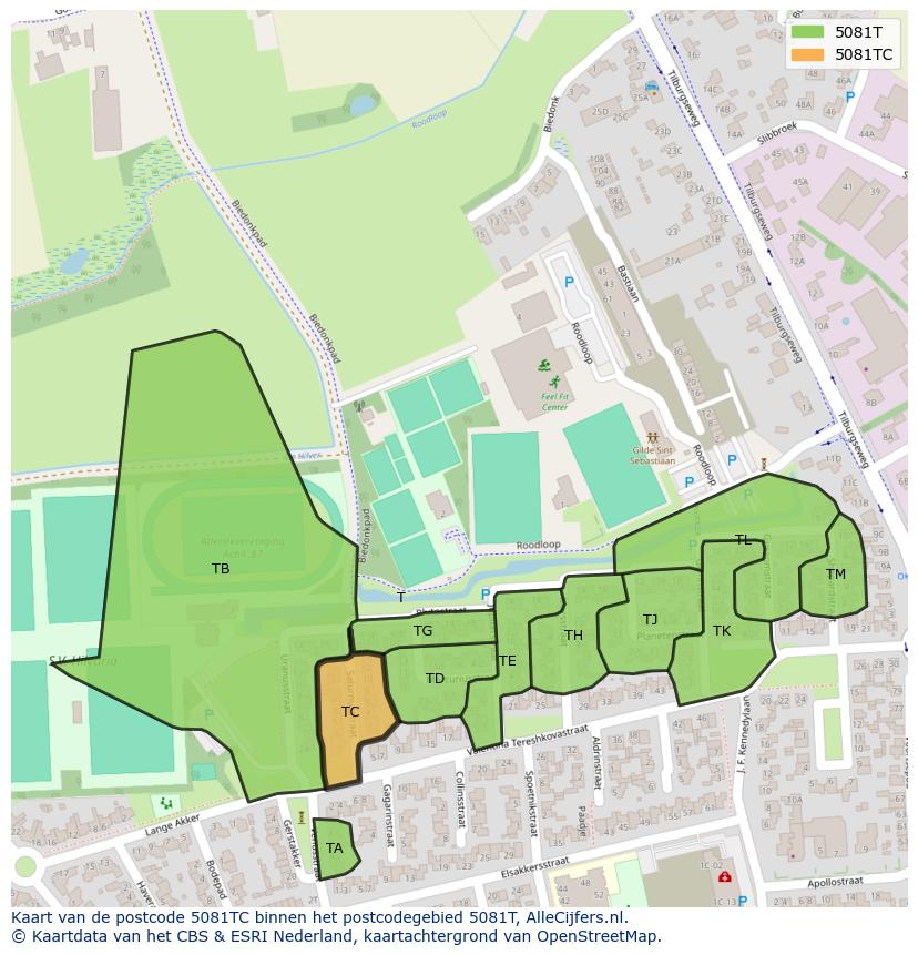 Afbeelding van het postcodegebied 5081 TC op de kaart.