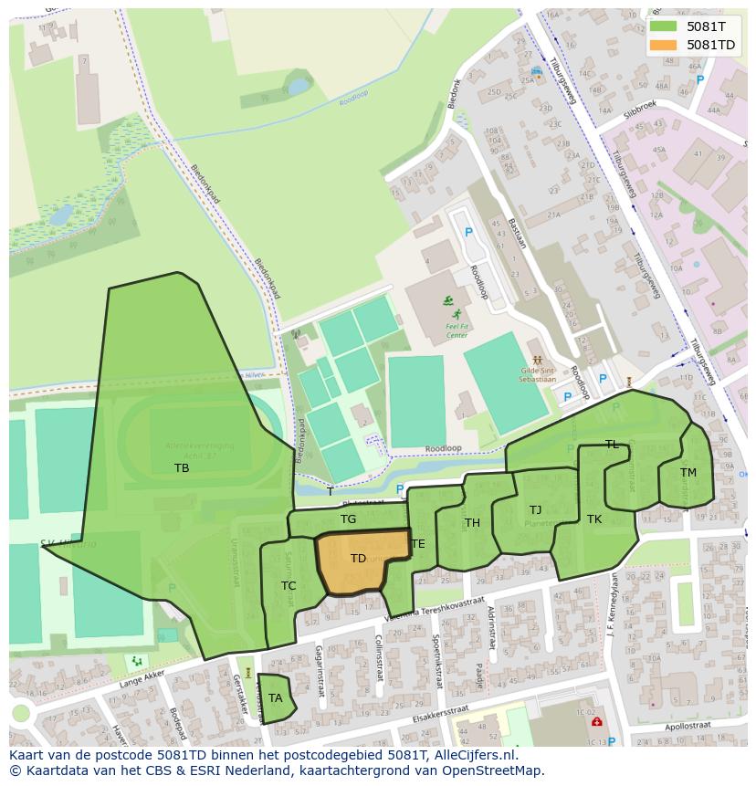 Afbeelding van het postcodegebied 5081 TD op de kaart.