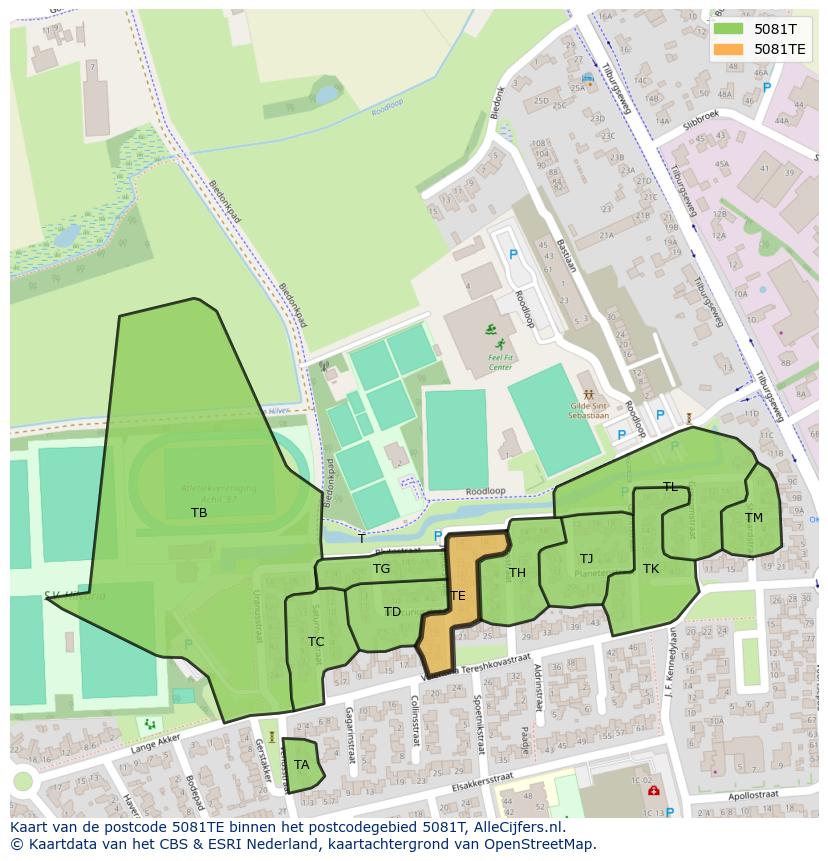 Afbeelding van het postcodegebied 5081 TE op de kaart.