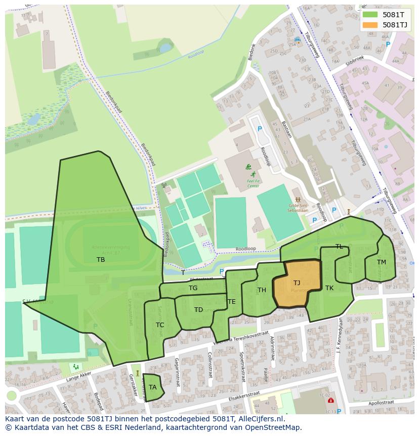 Afbeelding van het postcodegebied 5081 TJ op de kaart.