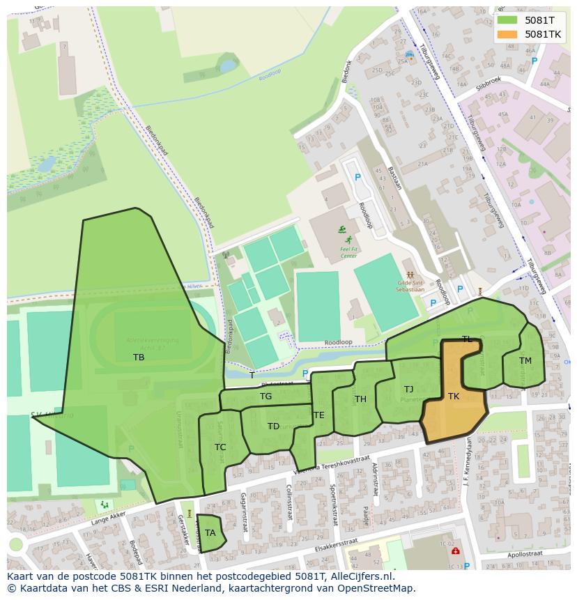 Afbeelding van het postcodegebied 5081 TK op de kaart.