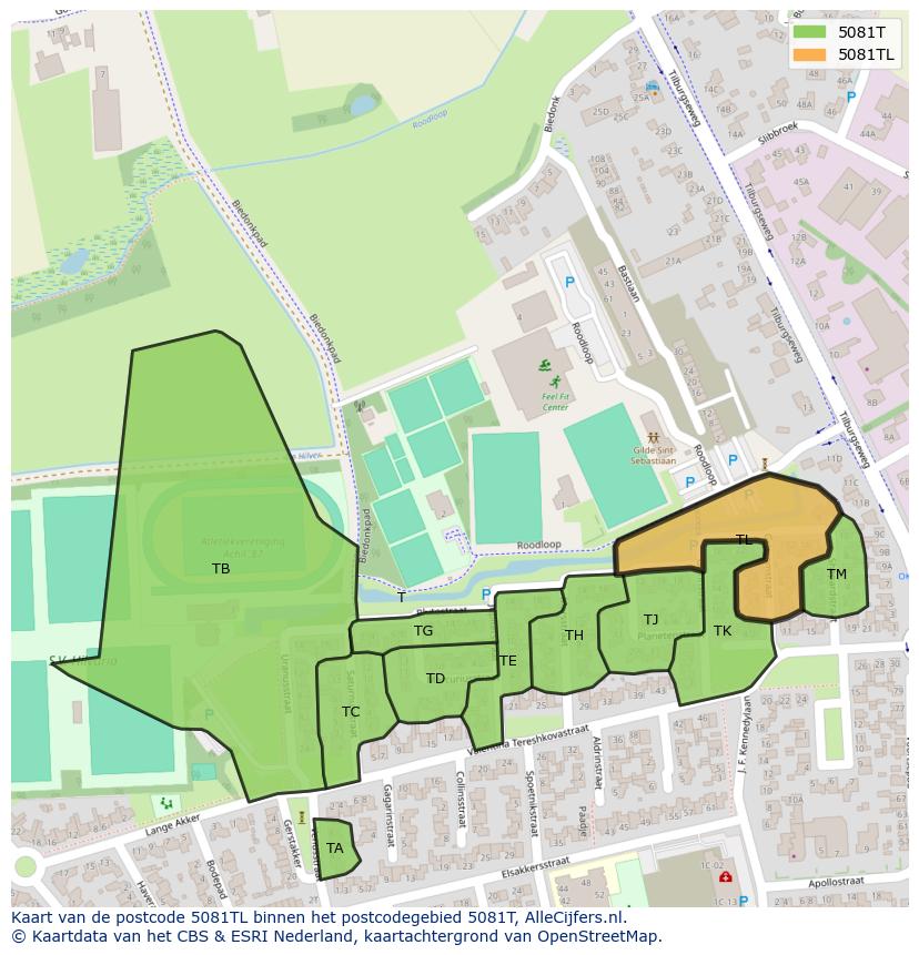 Afbeelding van het postcodegebied 5081 TL op de kaart.