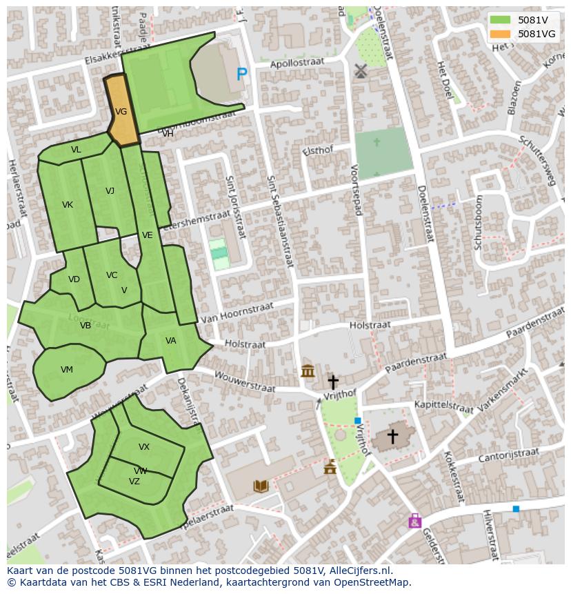 Afbeelding van het postcodegebied 5081 VG op de kaart.