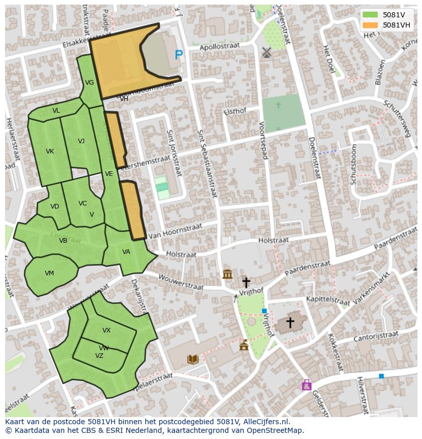Afbeelding van het postcodegebied 5081 VH op de kaart.