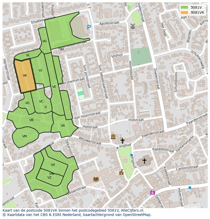 Afbeelding van het postcodegebied 5081 VK op de kaart.