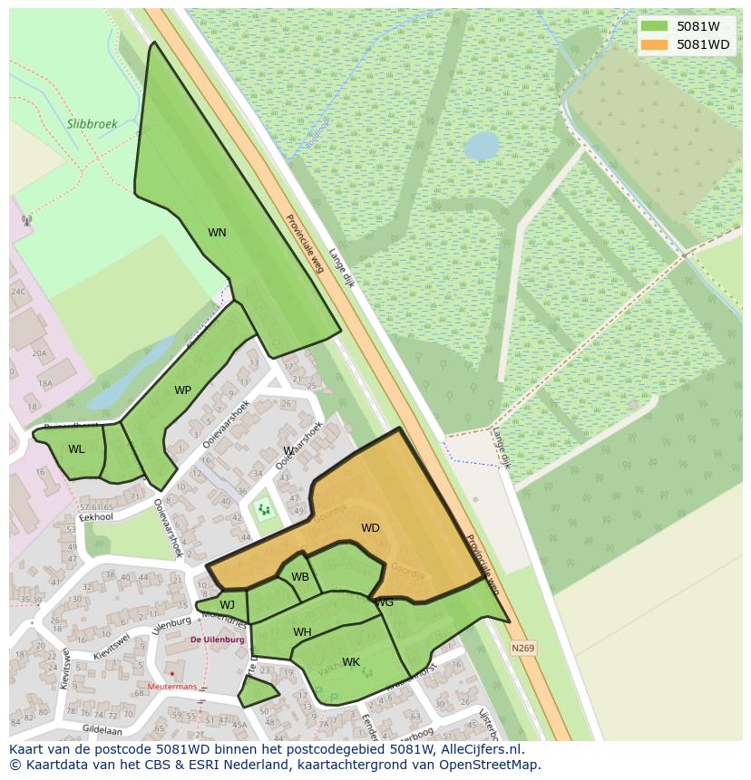 Afbeelding van het postcodegebied 5081 WD op de kaart.