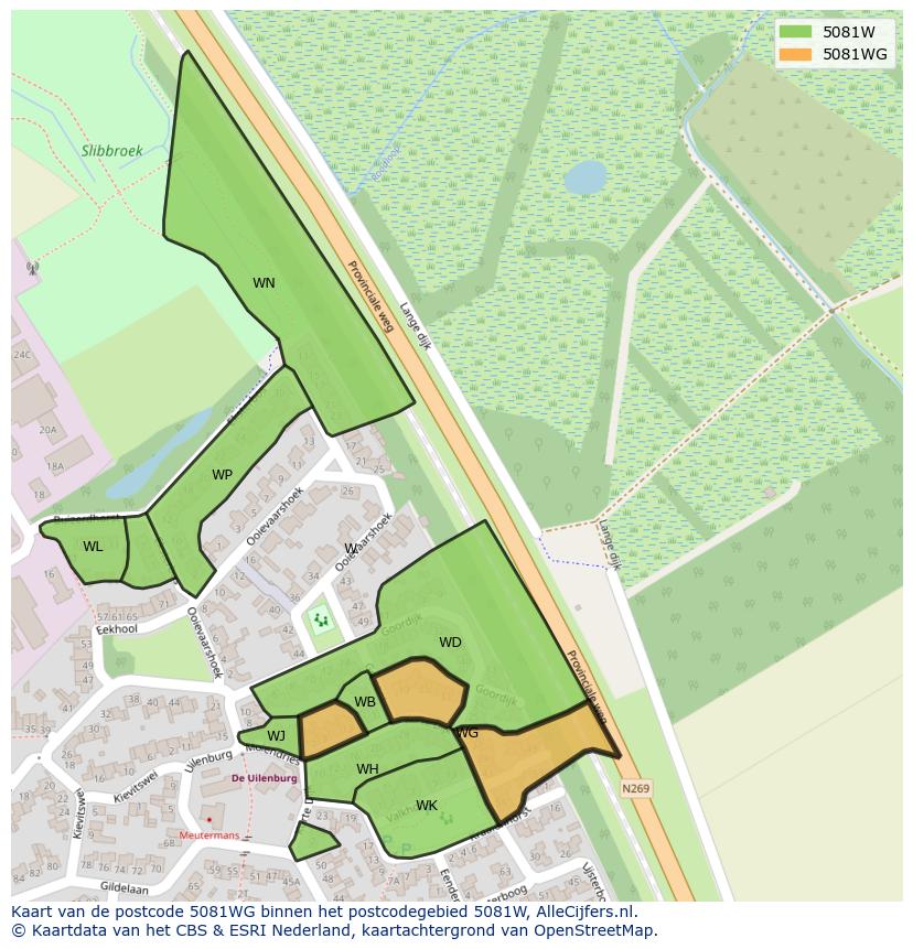 Afbeelding van het postcodegebied 5081 WG op de kaart.