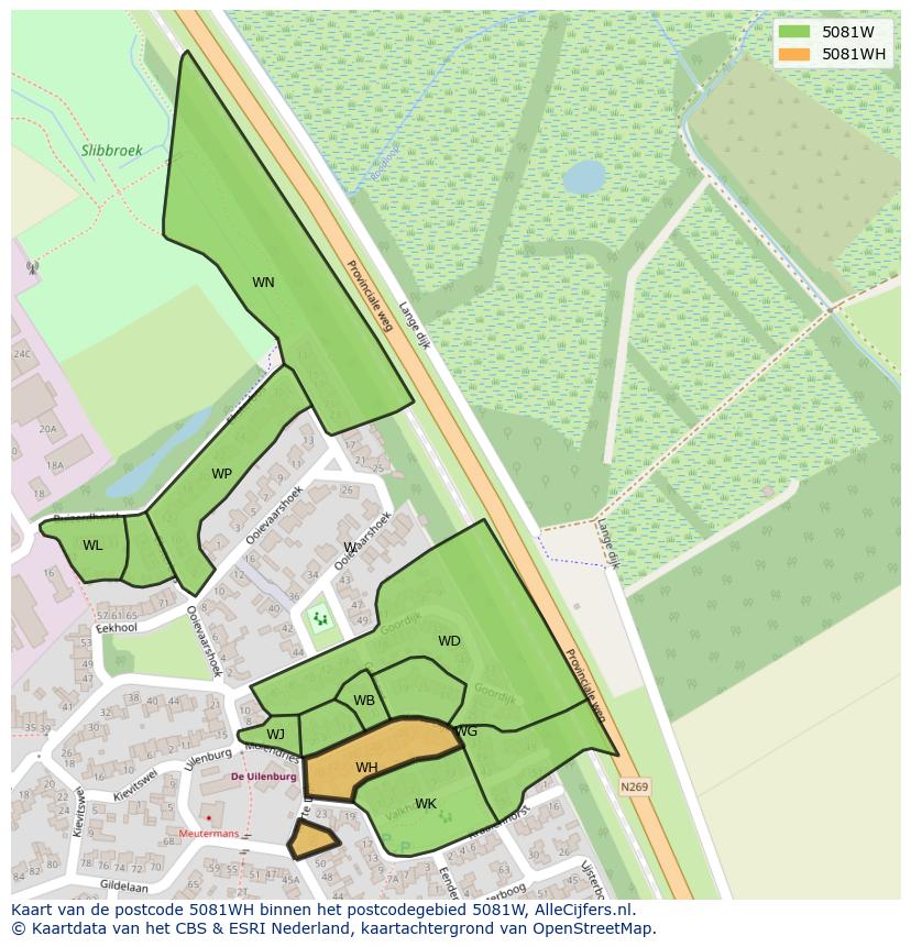 Afbeelding van het postcodegebied 5081 WH op de kaart.