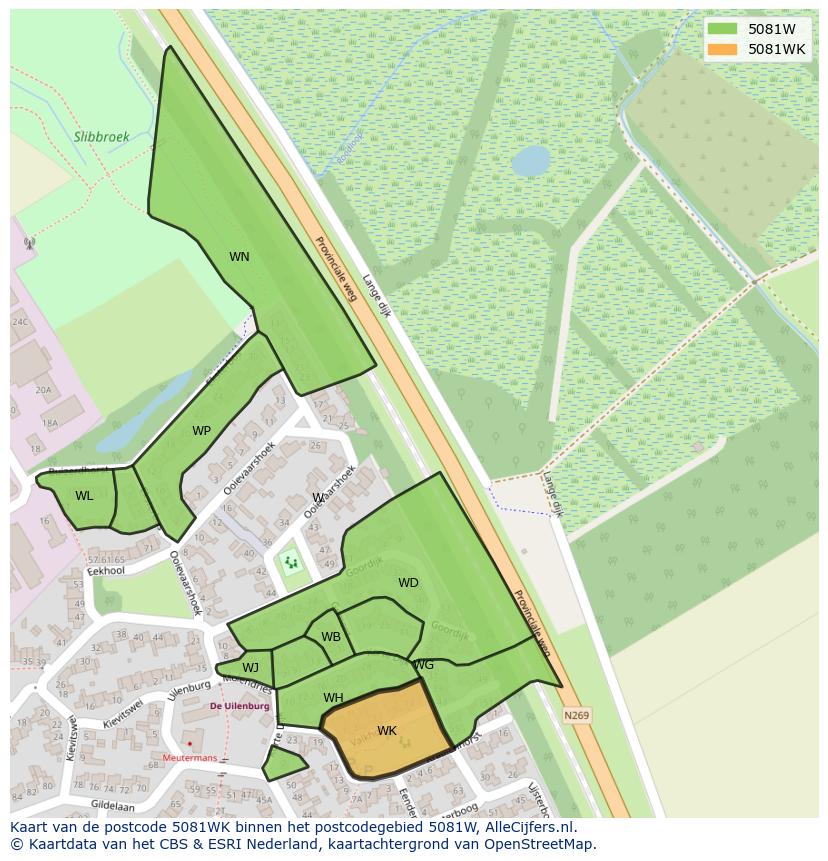 Afbeelding van het postcodegebied 5081 WK op de kaart.