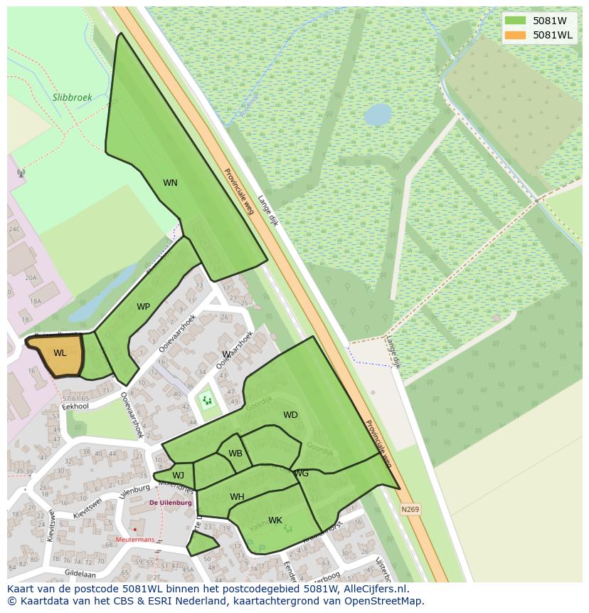 Afbeelding van het postcodegebied 5081 WL op de kaart.