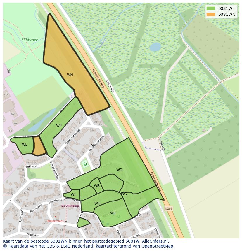 Afbeelding van het postcodegebied 5081 WN op de kaart.