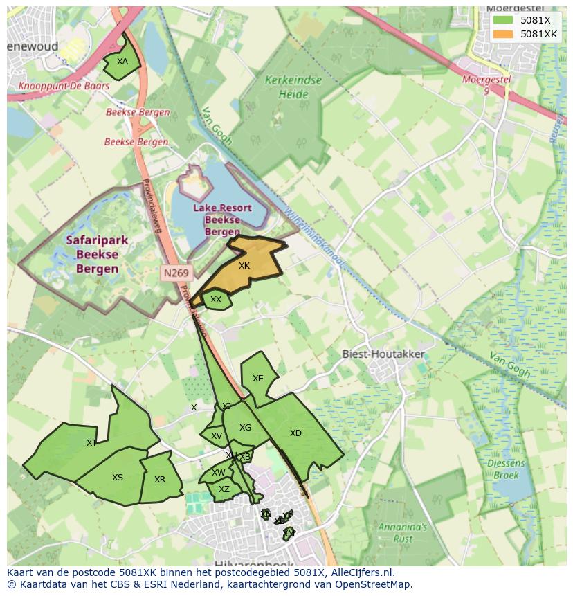 Afbeelding van het postcodegebied 5081 XK op de kaart.
