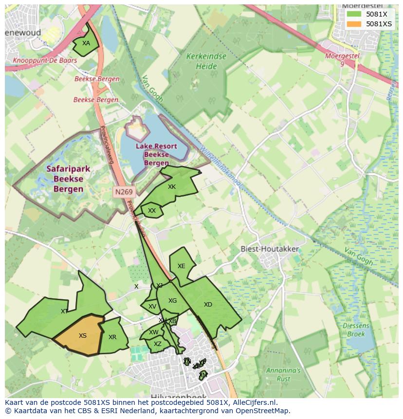 Afbeelding van het postcodegebied 5081 XS op de kaart.