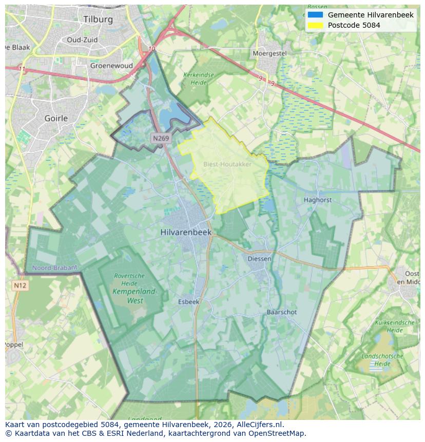 Afbeelding van het postcodegebied 5084 op de kaart.