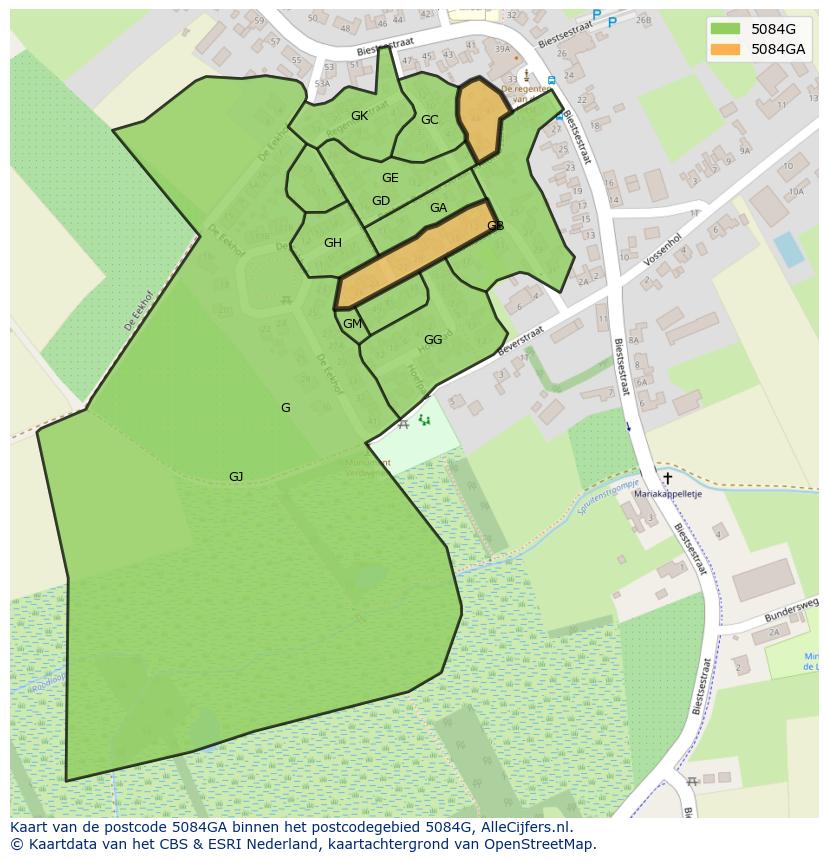 Afbeelding van het postcodegebied 5084 GA op de kaart.