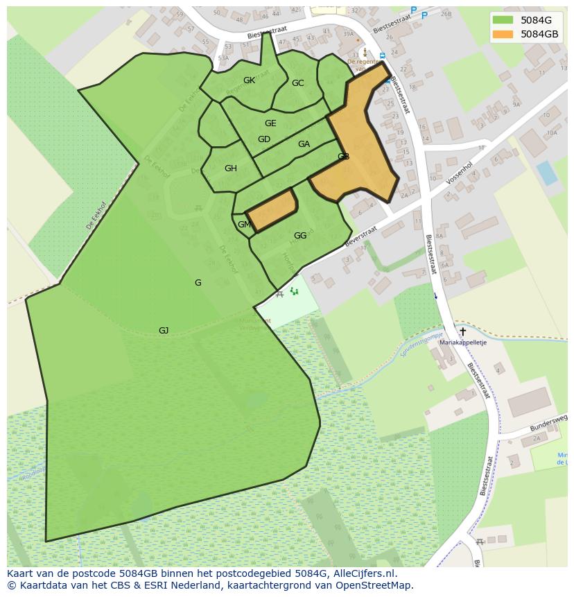Afbeelding van het postcodegebied 5084 GB op de kaart.
