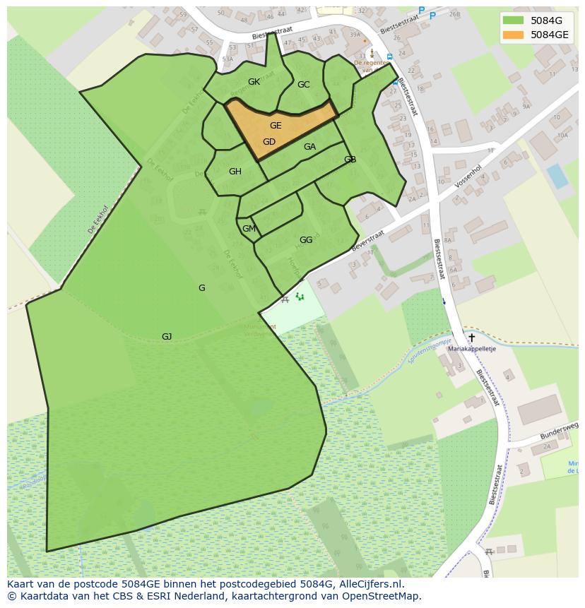 Afbeelding van het postcodegebied 5084 GE op de kaart.