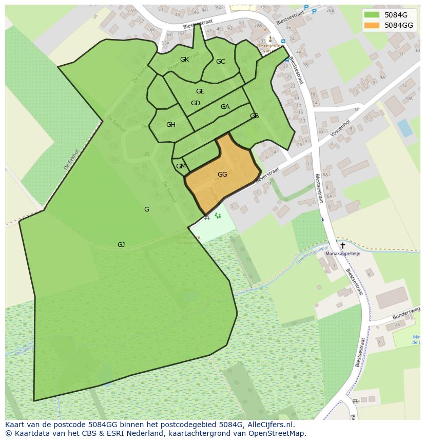 Afbeelding van het postcodegebied 5084 GG op de kaart.