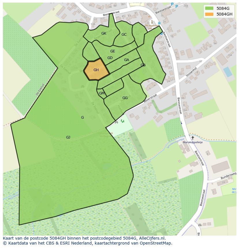 Afbeelding van het postcodegebied 5084 GH op de kaart.