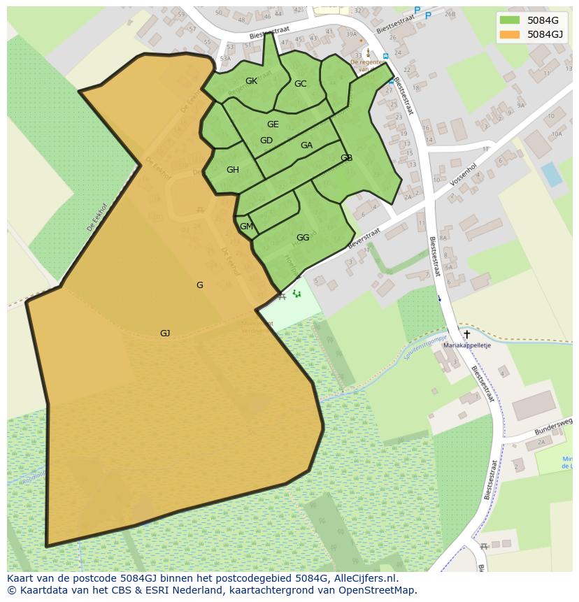 Afbeelding van het postcodegebied 5084 GJ op de kaart.