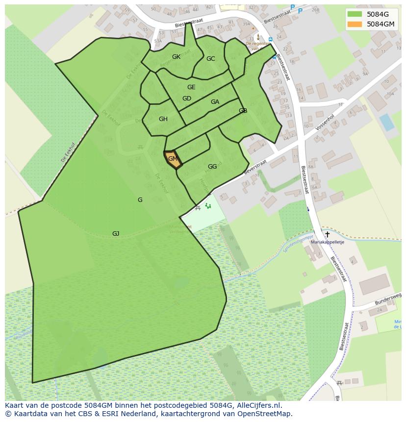 Afbeelding van het postcodegebied 5084 GM op de kaart.
