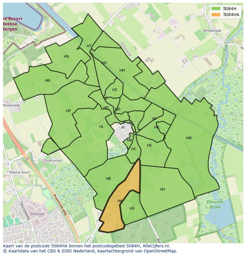 Afbeelding van het postcodegebied 5084 HA op de kaart.