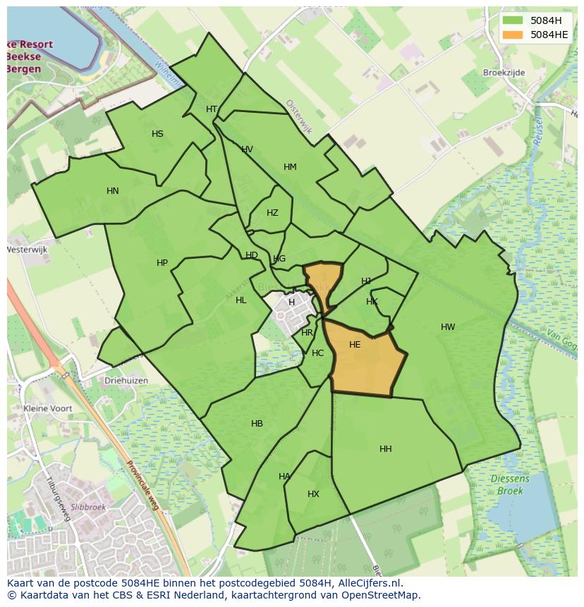 Afbeelding van het postcodegebied 5084 HE op de kaart.