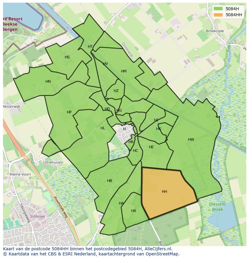 Afbeelding van het postcodegebied 5084 HH op de kaart.