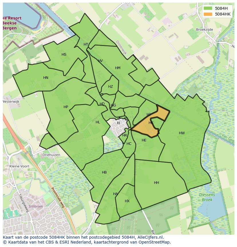 Afbeelding van het postcodegebied 5084 HK op de kaart.